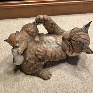 “Playful Morning” Sculpture bobcat and her kitten